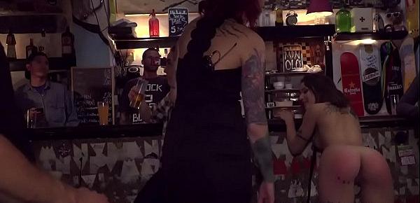  Brunette throat and pussy fucked in bar